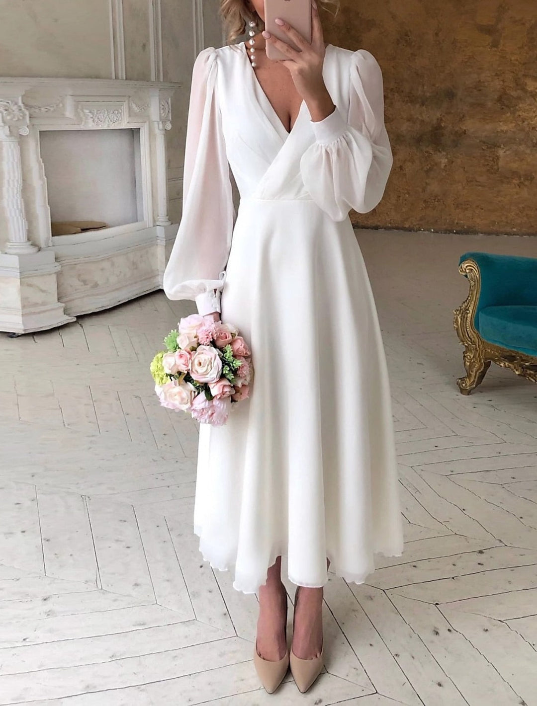 Elegant V Neck Flowing Cocktail Dress – Aki Clothing