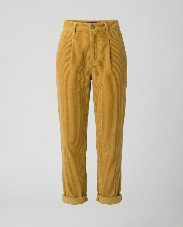 Women's Corduroy Pleated Pants with Cuffed Hem