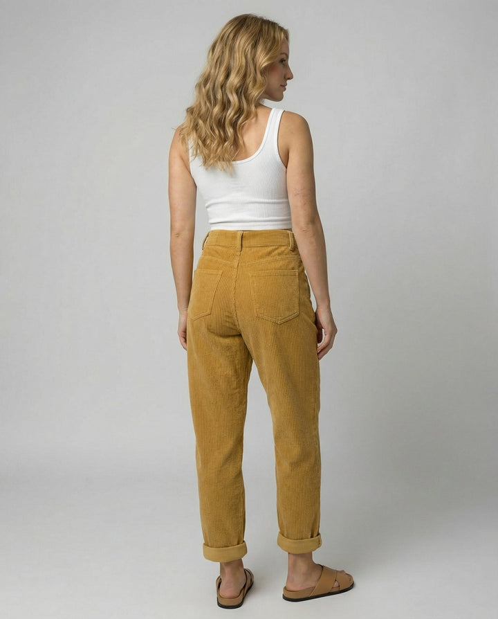 Women's Corduroy Pleated Pants with Cuffed Hem