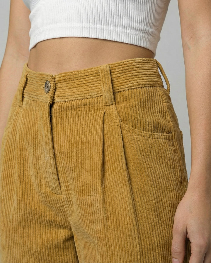 Women's Corduroy Pleated Pants with Cuffed Hem