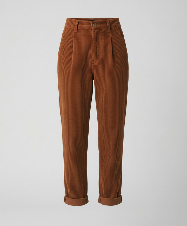Women's Corduroy Pleated Pants with Cuffed Hem