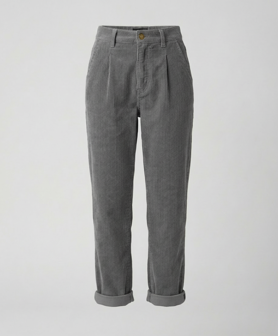 Women's Corduroy Pleated Pants with Cuffed Hem