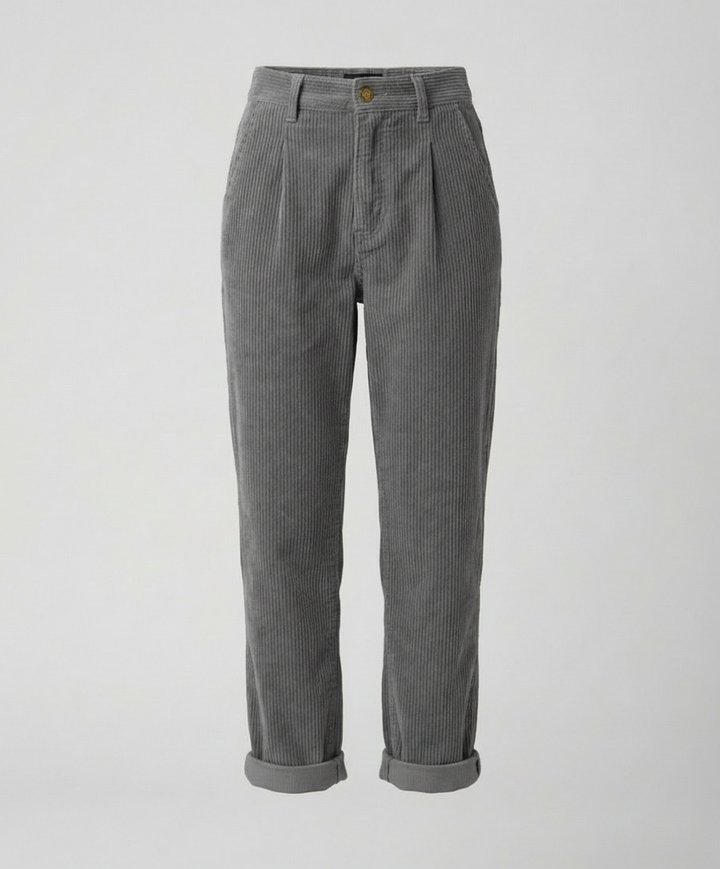 Women's Corduroy Pleated Pants with Cuffed Hem