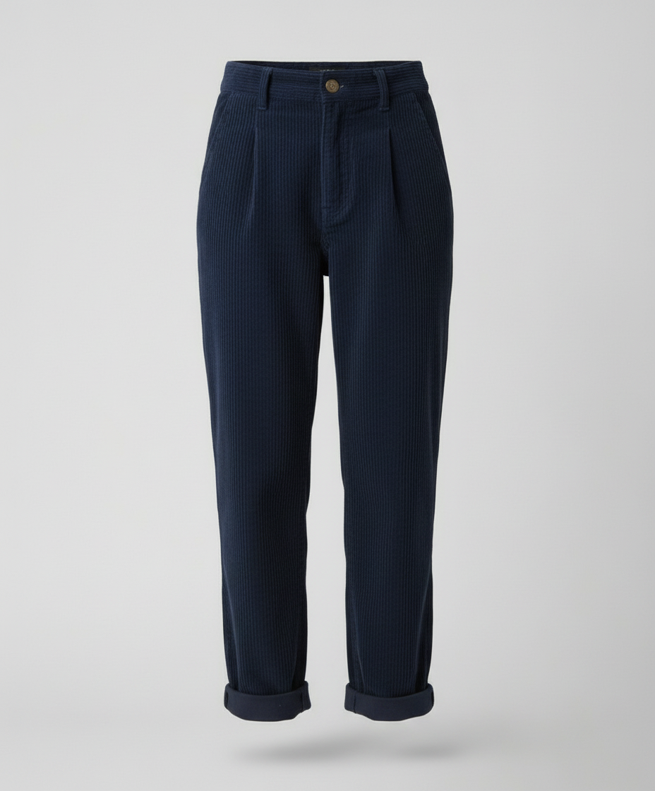 Women's Corduroy Pleated Pants with Cuffed Hem