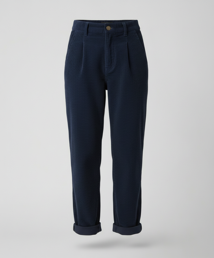 Women's Corduroy Pleated Pants with Cuffed Hem