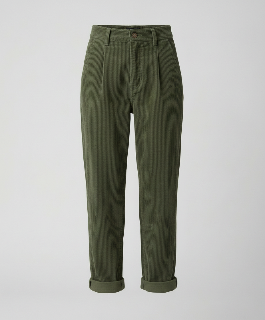 Women's Corduroy Pleated Pants with Cuffed Hem