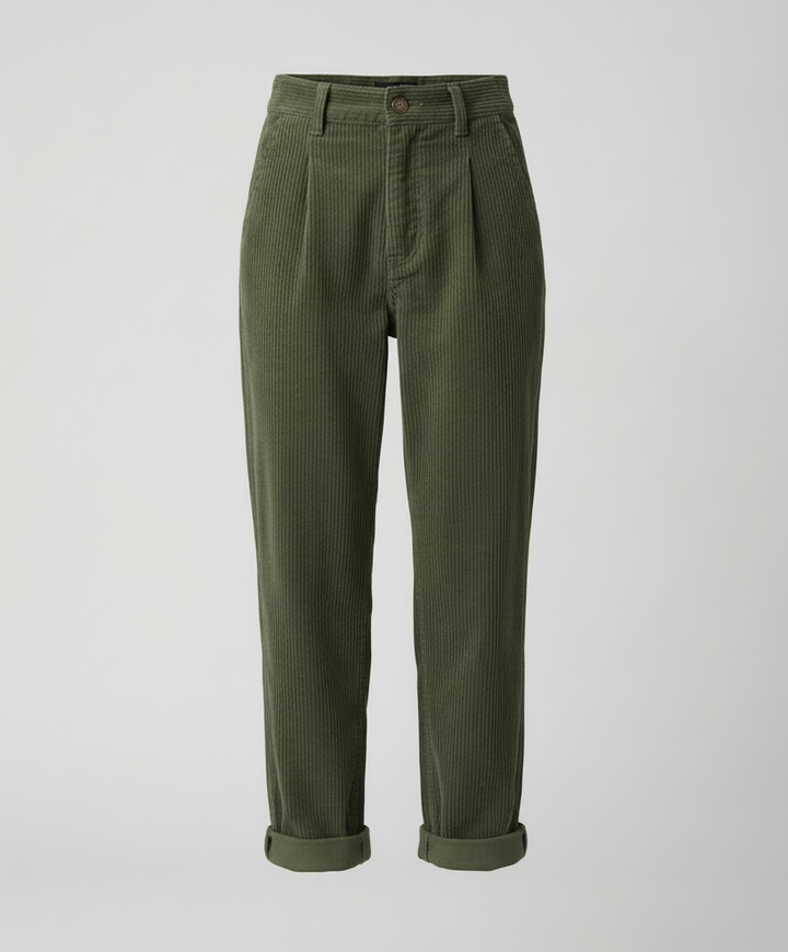 Women's Corduroy Pleated Pants with Cuffed Hem