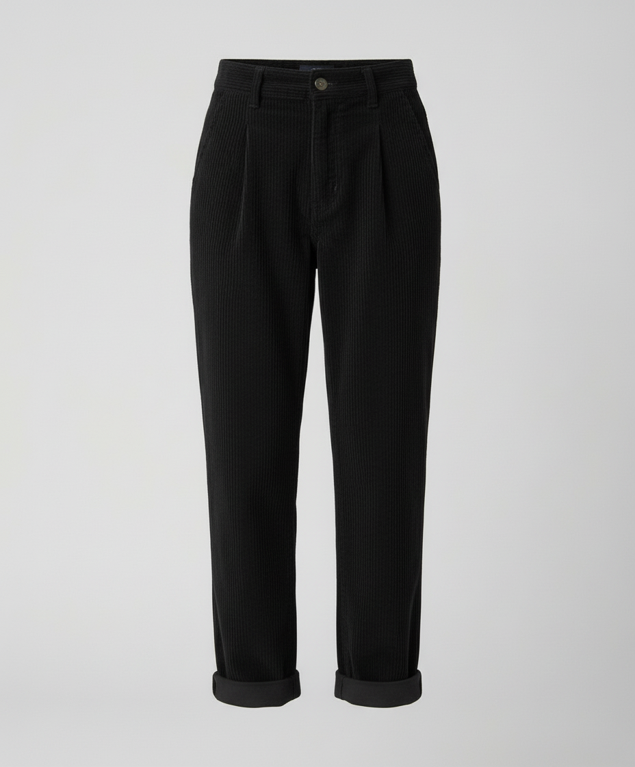Women's Corduroy Pleated Pants with Cuffed Hem