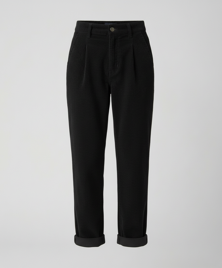 Women's Corduroy Pleated Pants with Cuffed Hem