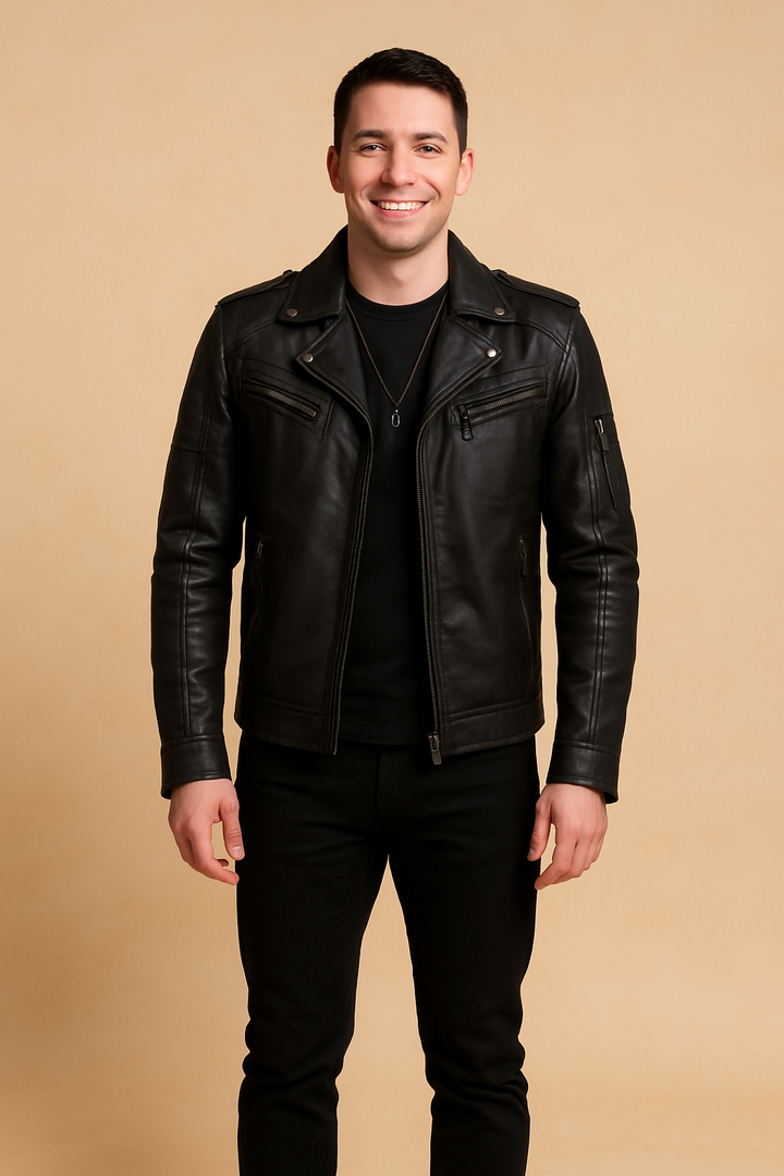 Classic Stand Collar Leather Jacket