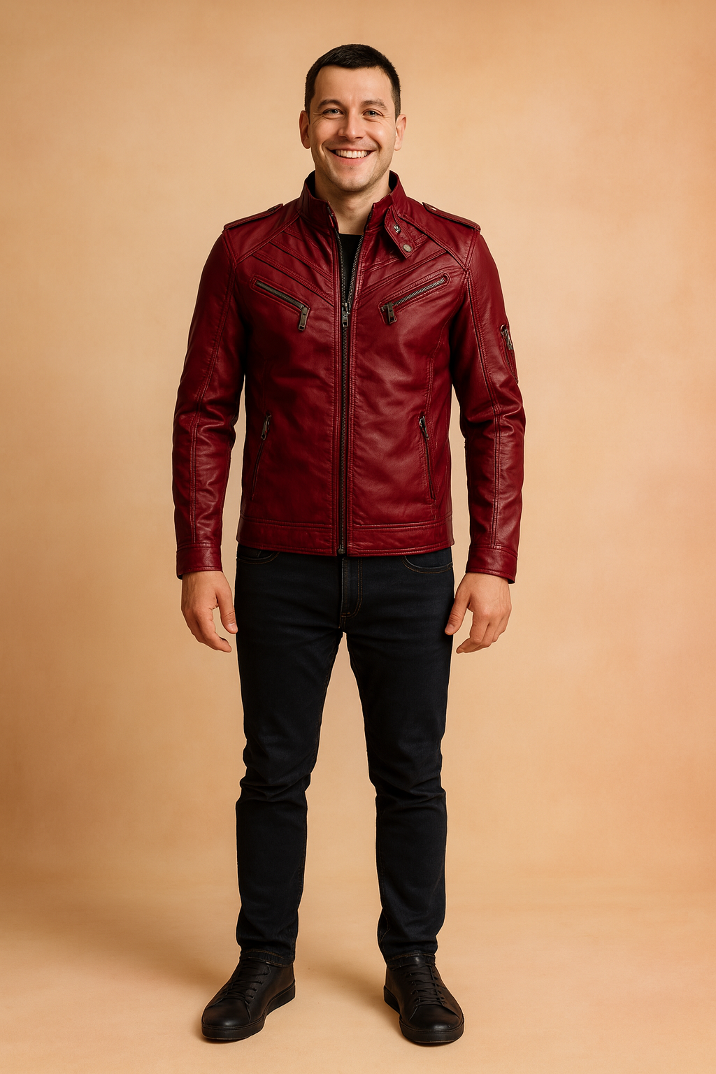 Classic Stand Collar Leather Jacket