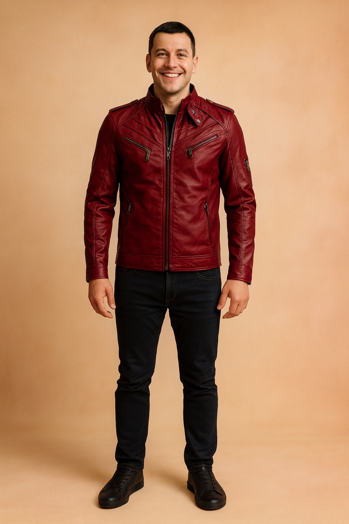 Classic Stand Collar Leather Jacket