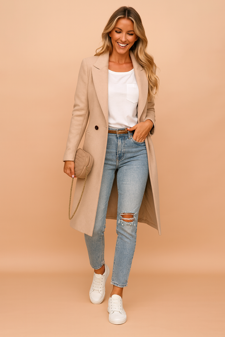 Double Breasted Longline Coat for Women