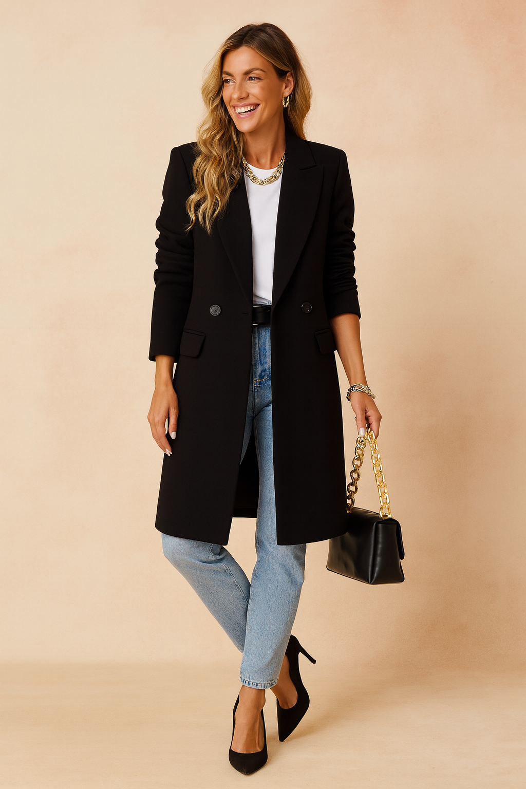 Double Breasted Longline Coat for Women