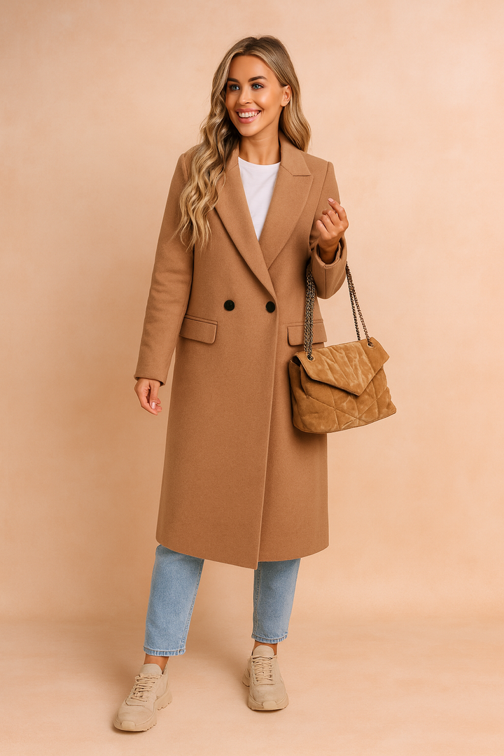 Double Breasted Longline Coat for Women