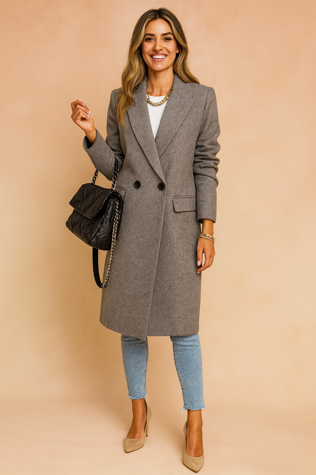 Double Breasted Longline Coat for Women