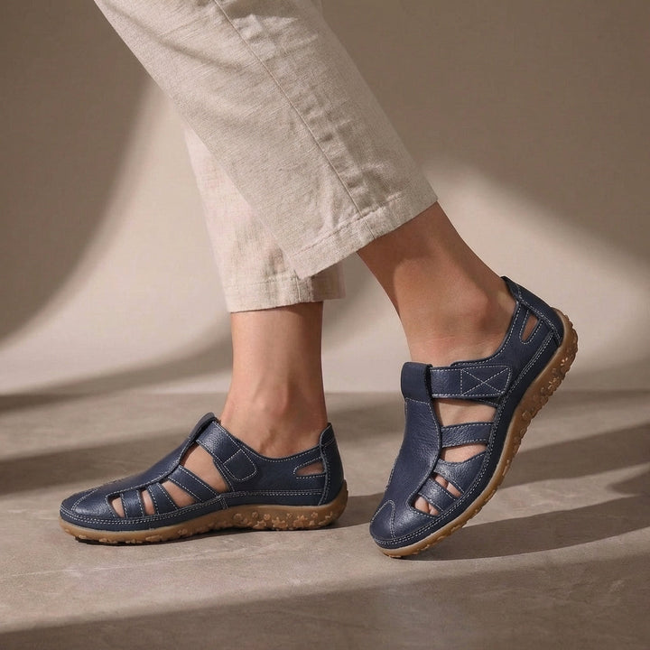 Women's Leather Cutout Sandals with Closed Toe