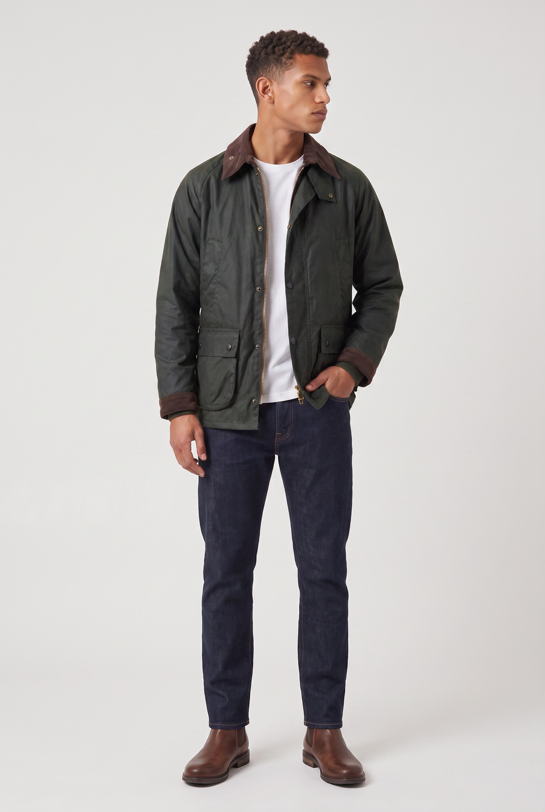 Men's Oil-Waxed Jacket with Corduroy Collar