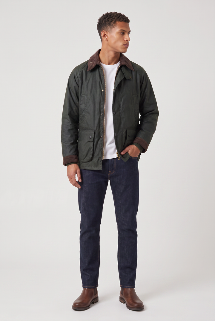 Men's Oil-Waxed Jacket with Corduroy Collar