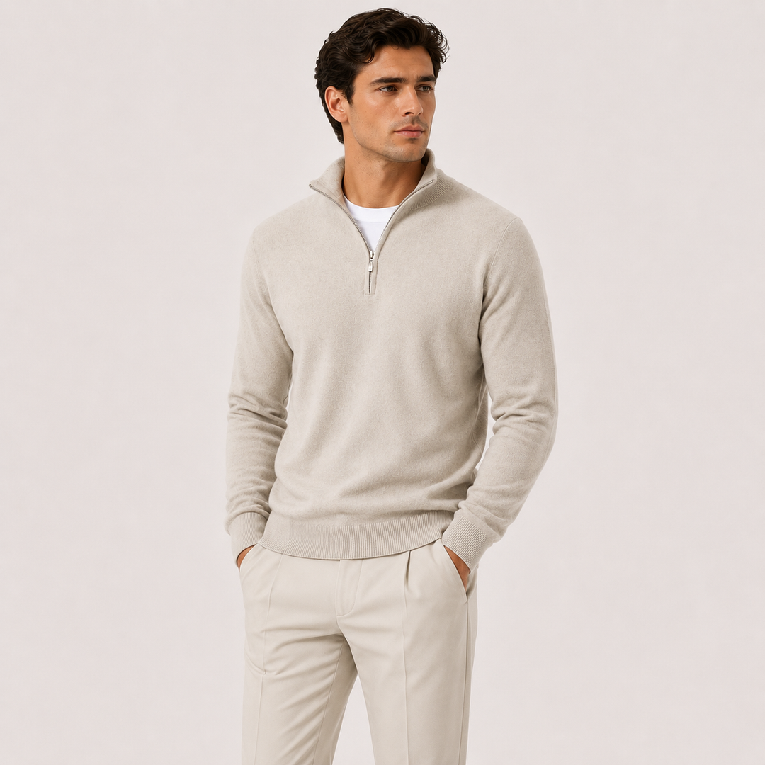 Men's Knit Quarter-Zip Pullover Sweater in Tailored Fit