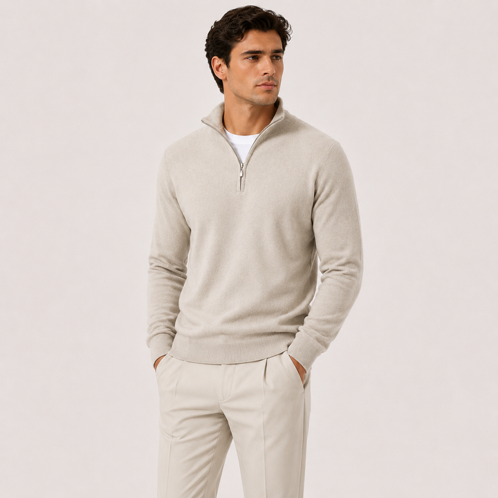 Men's Knit Quarter-Zip Pullover Sweater in Tailored Fit