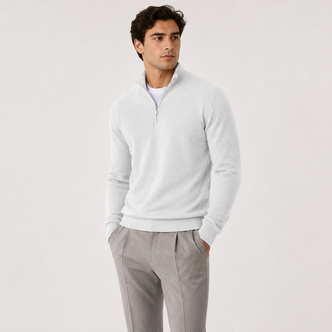 Men's Knit Quarter-Zip Pullover Sweater in Tailored Fit