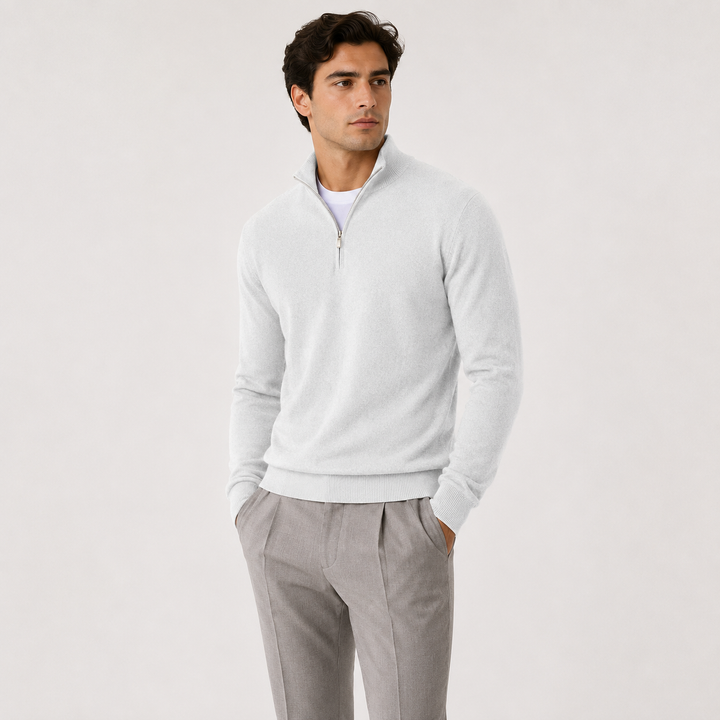 Men's Knit Quarter-Zip Pullover Sweater in Tailored Fit