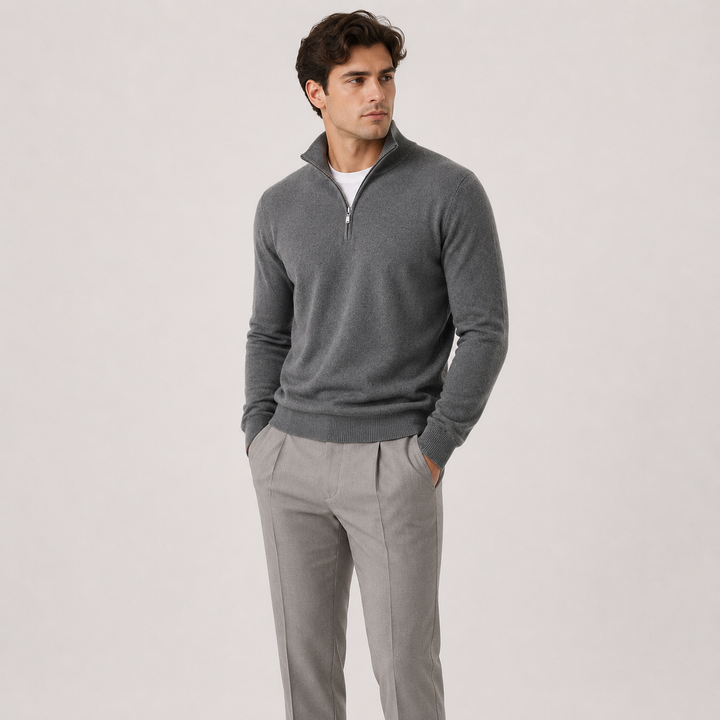 Men's Knit Quarter-Zip Pullover Sweater in Tailored Fit
