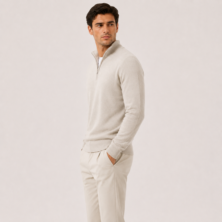 Men's Knit Quarter-Zip Pullover Sweater in Tailored Fit