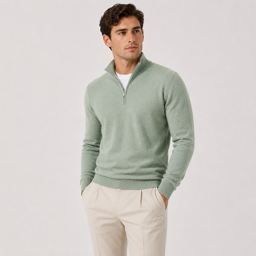Men's Knit Quarter-Zip Pullover Sweater in Tailored Fit