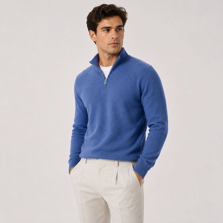 Men's Knit Quarter-Zip Pullover Sweater in Tailored Fit