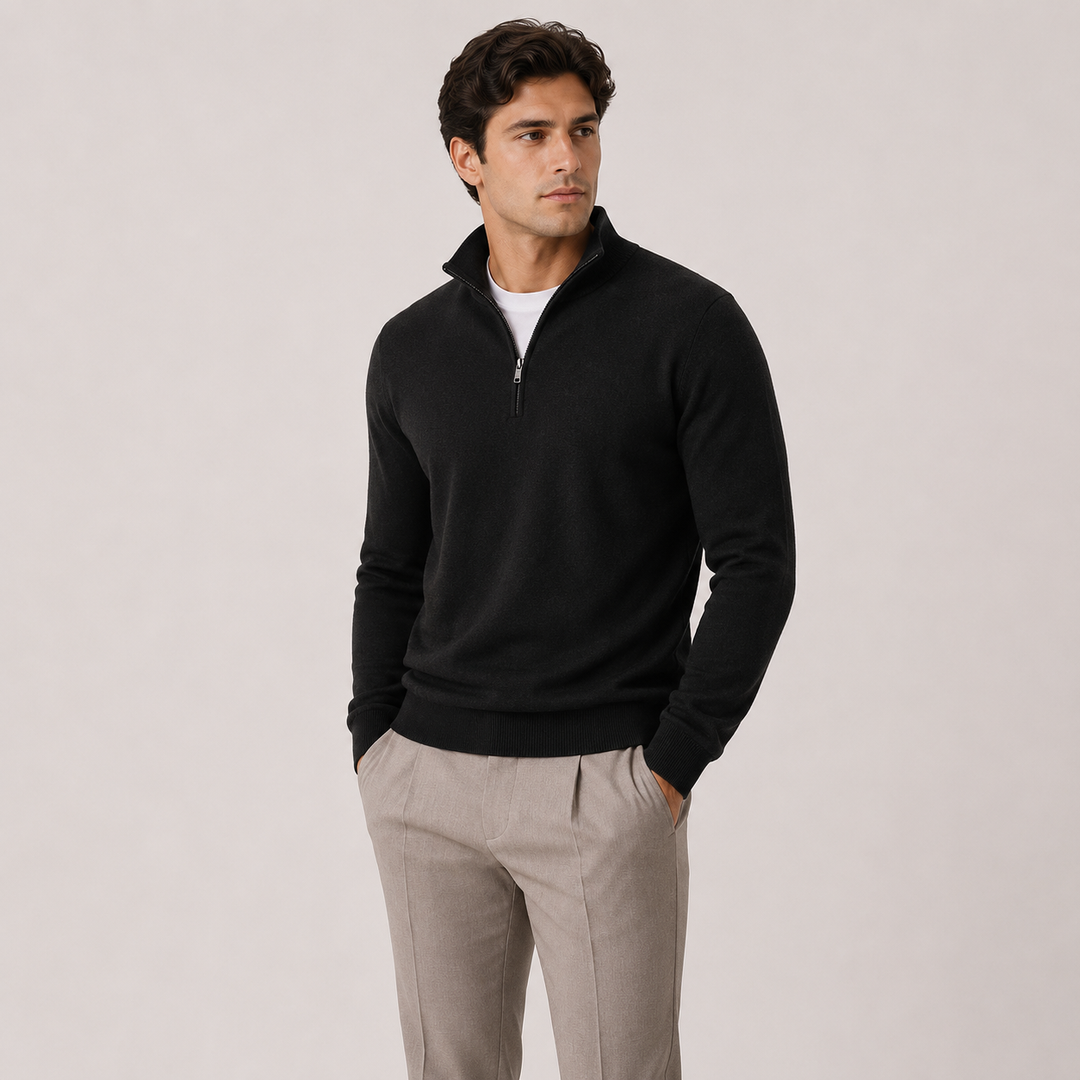 Men's Knit Quarter-Zip Pullover Sweater in Tailored Fit