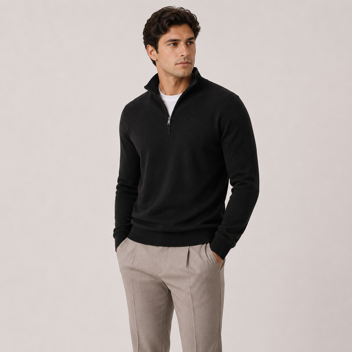 Men's Knit Quarter-Zip Pullover Sweater in Tailored Fit