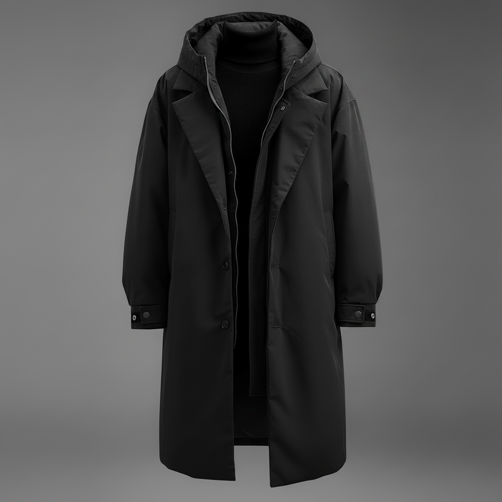 Men's Waterproof Hooded Trench Coat with Adjustable Cuffs
