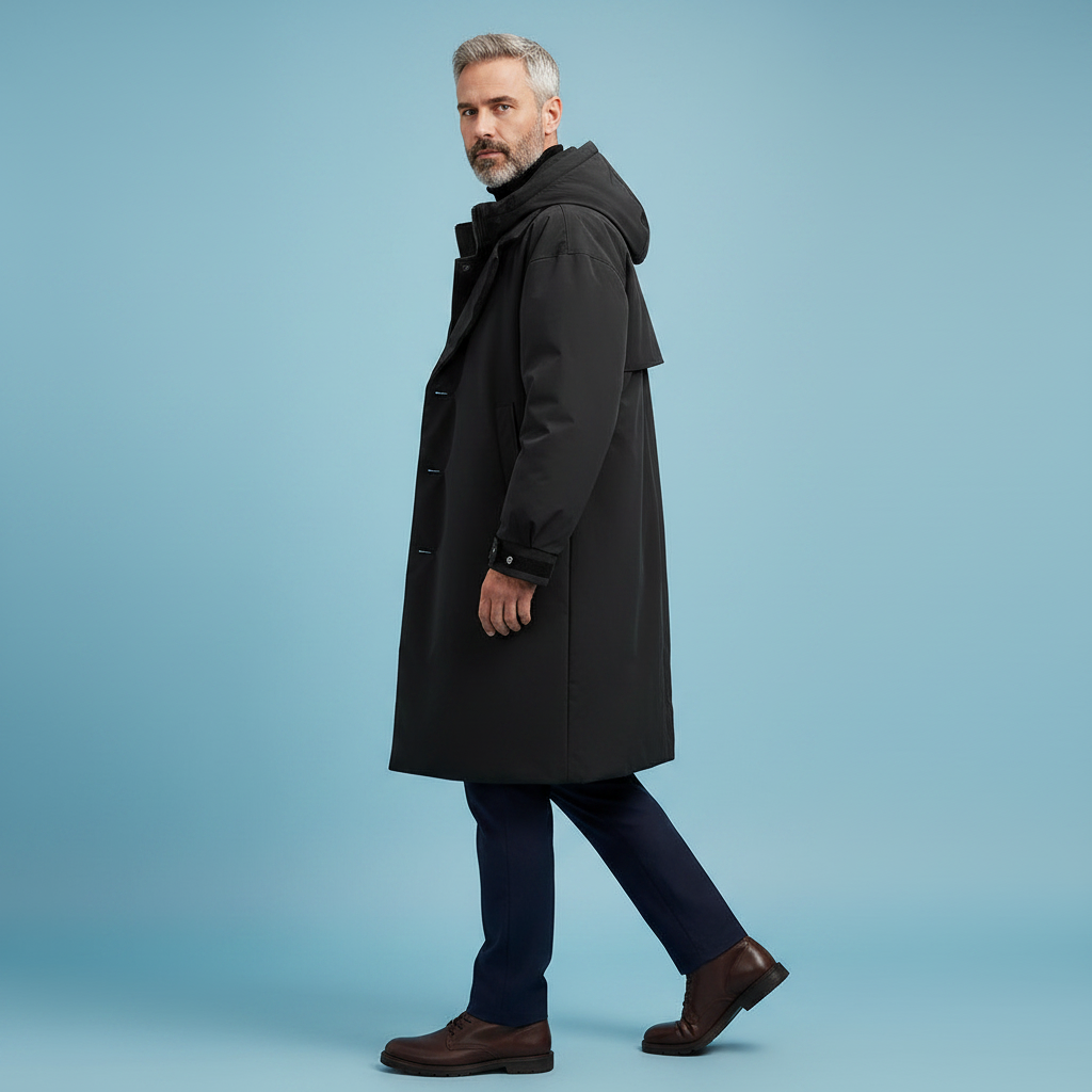 Men's Waterproof Hooded Trench Coat with Adjustable Cuffs