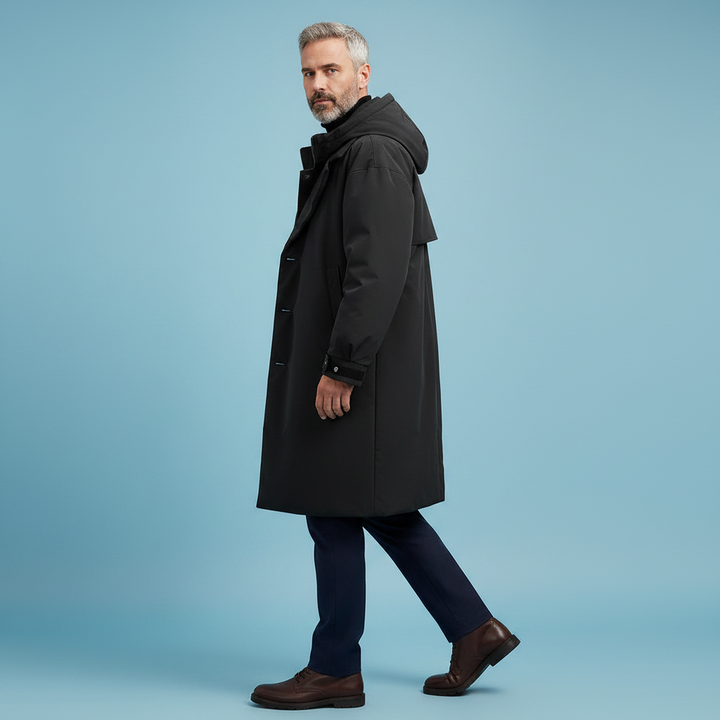 Men's Waterproof Hooded Trench Coat with Adjustable Cuffs