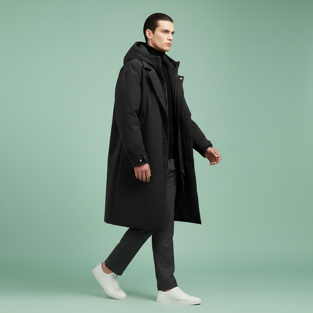 Men's Waterproof Hooded Trench Coat with Adjustable Cuffs