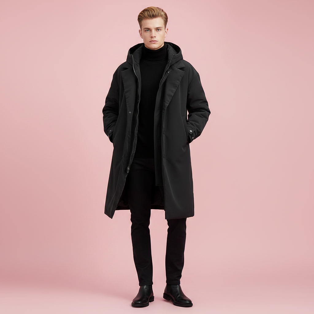 Men's Waterproof Hooded Trench Coat with Adjustable Cuffs