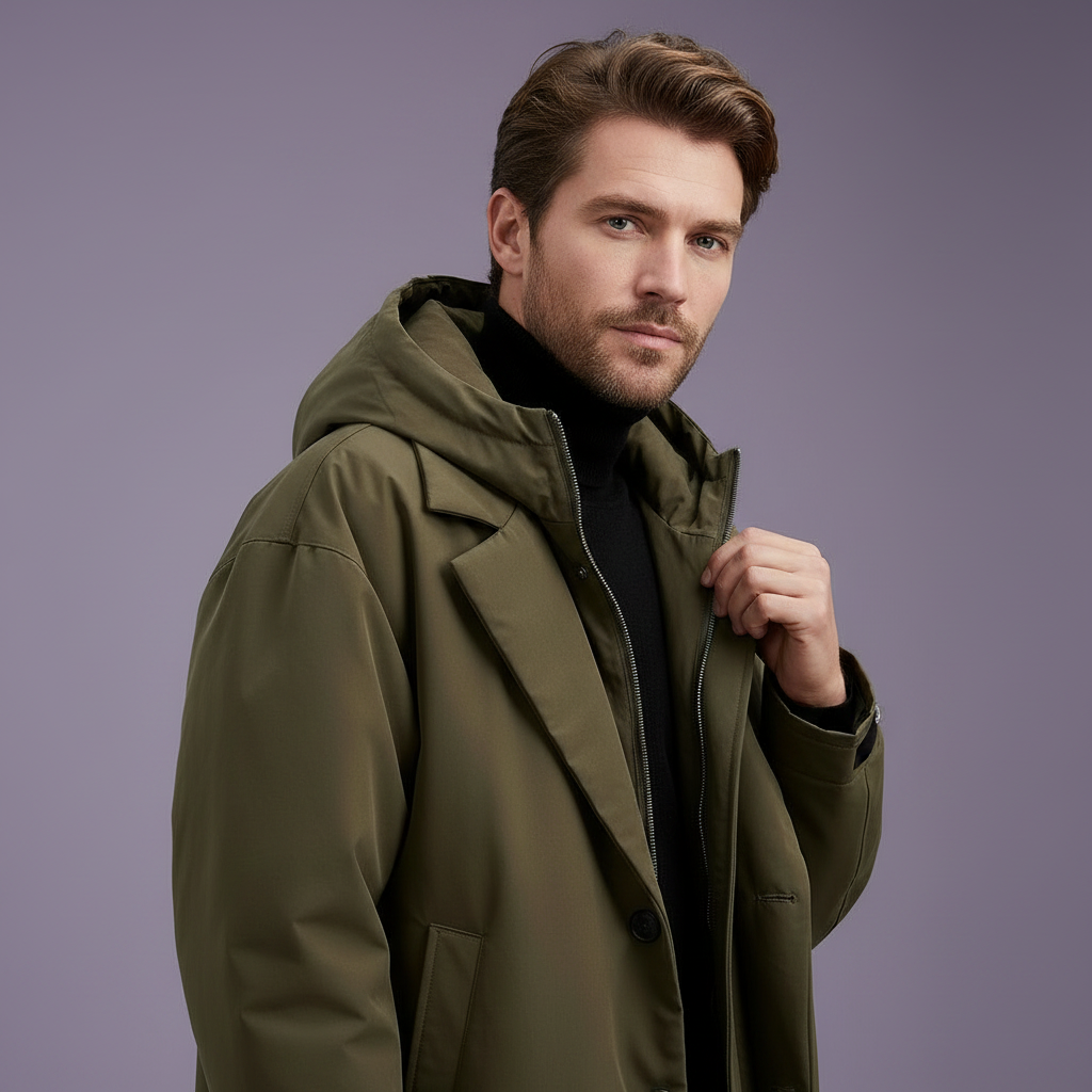 Men's Waterproof Hooded Trench Coat with Adjustable Cuffs