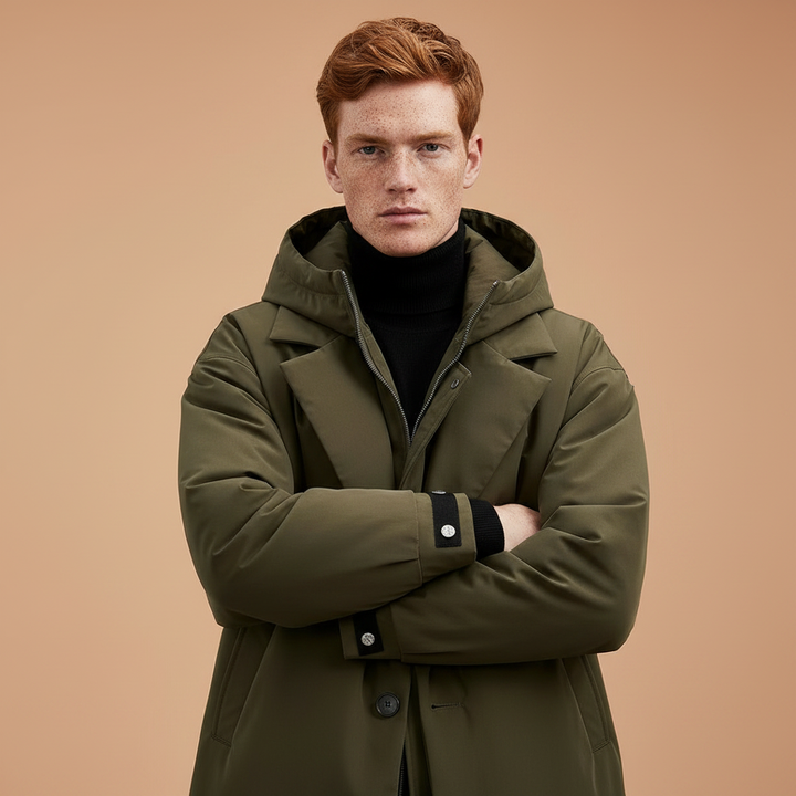 Men's Waterproof Hooded Trench Coat with Adjustable Cuffs