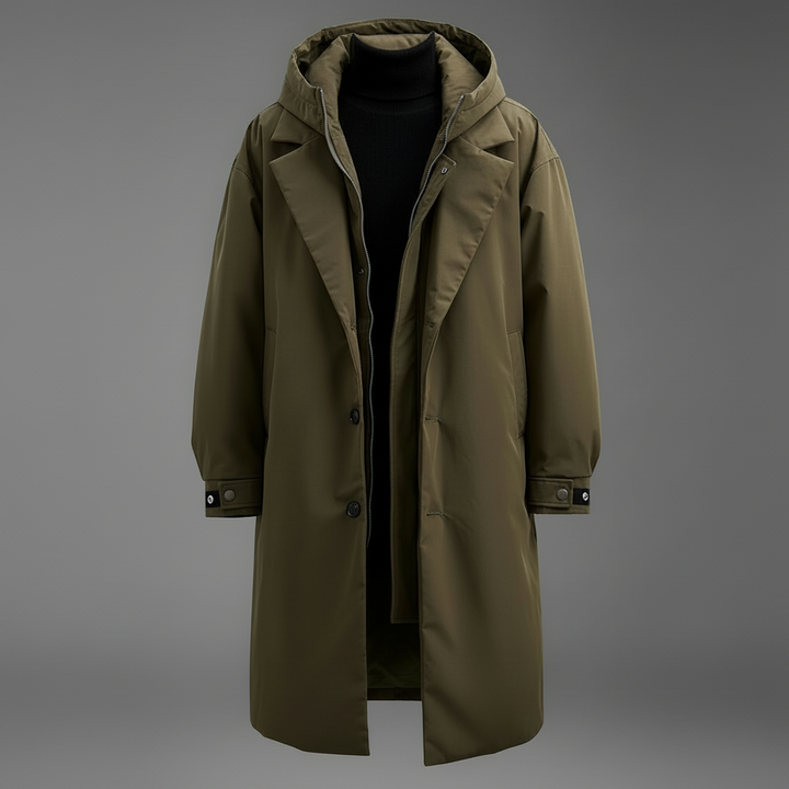 Men's Waterproof Hooded Trench Coat with Adjustable Cuffs
