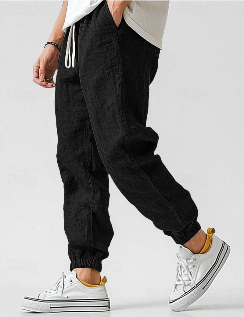 Men's Linen Elastic Cuff Jogger Pants