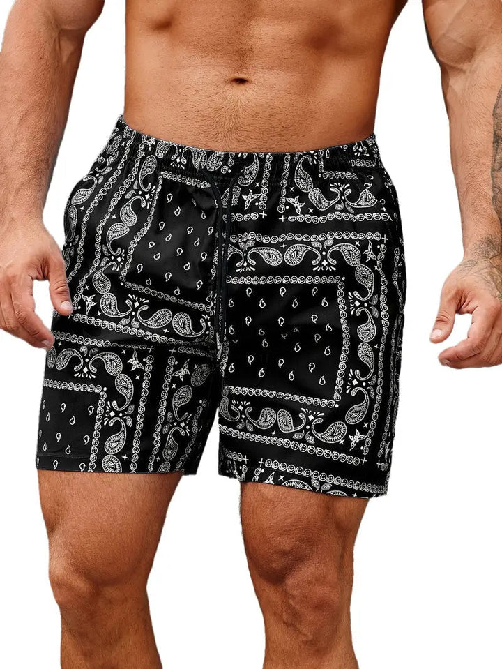 Men's Paisley Print Board Shorts with Side Pockets