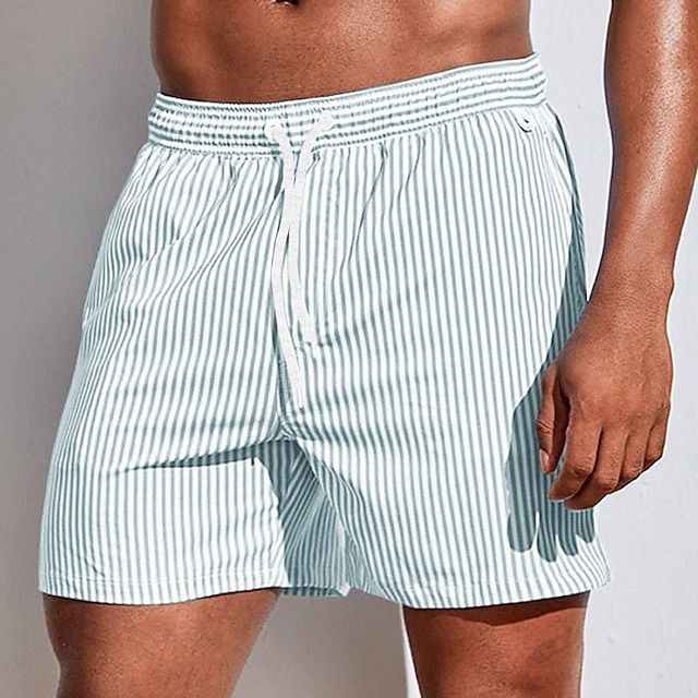 Men's Striped Board Shorts with Drawstring Waist