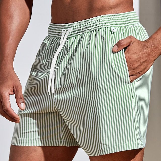 Men's Striped Board Shorts with Drawstring Waist
