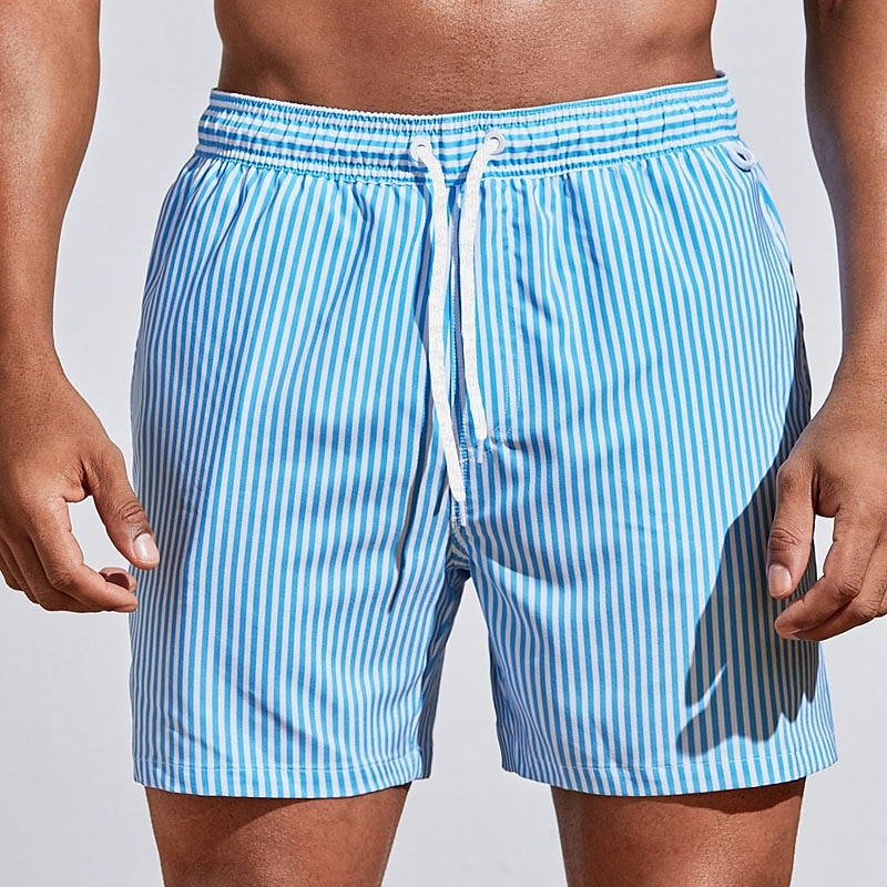Men's Striped Drawstring Board Shorts