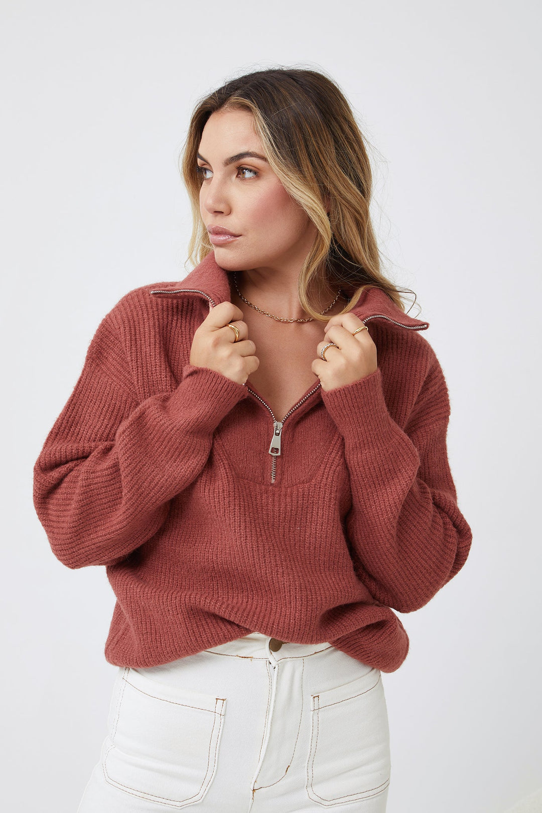 Women's Half Zip Rib Knit Sweater