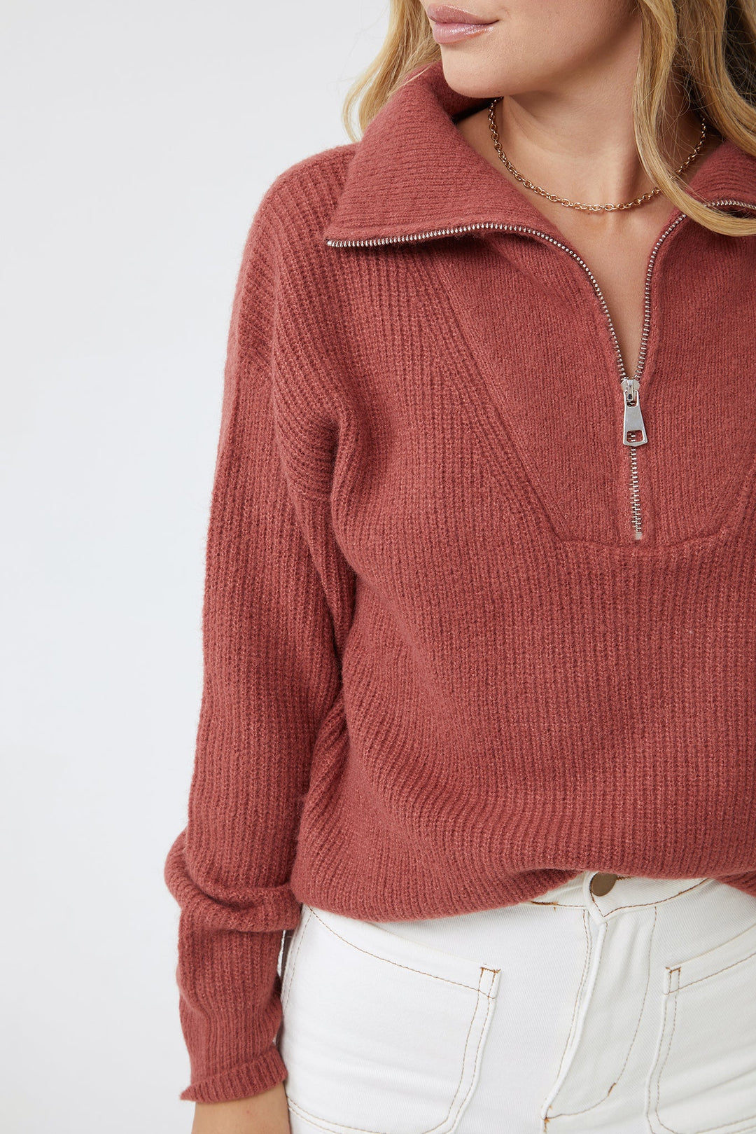 Women's Half Zip Rib Knit Sweater