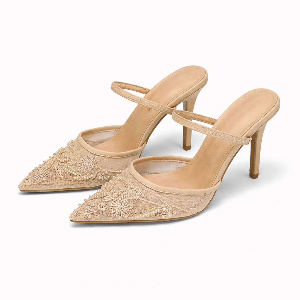 Women's Embroidered Mesh Slingback Heels