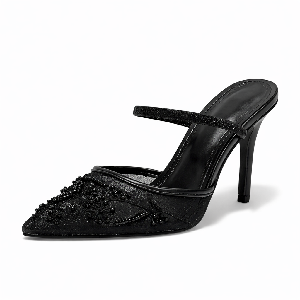 Women's Embroidered Mesh Slingback Heels